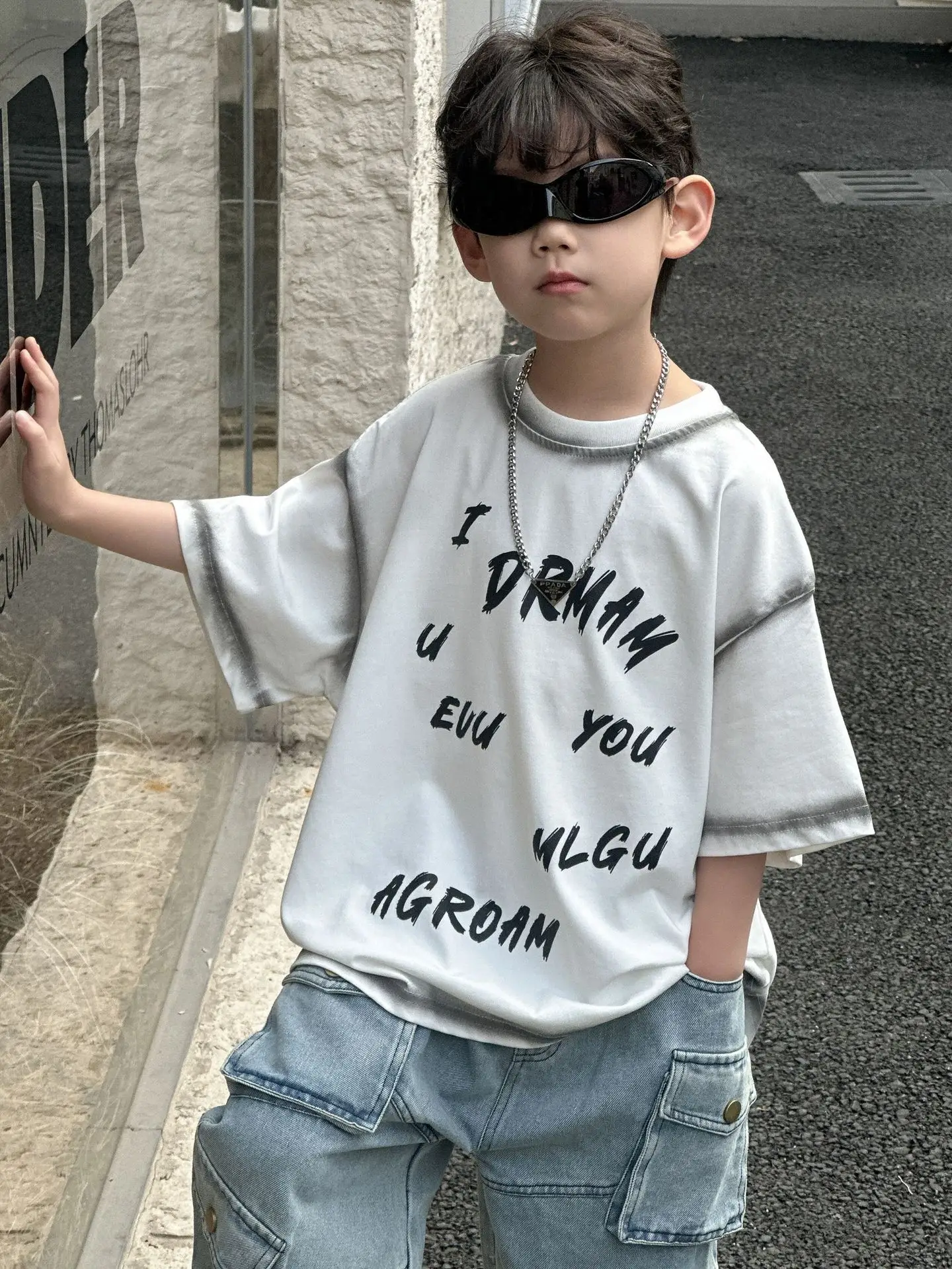 Boys T-Shirt 2025 Summer Korean Style Round Neck Pullovers
