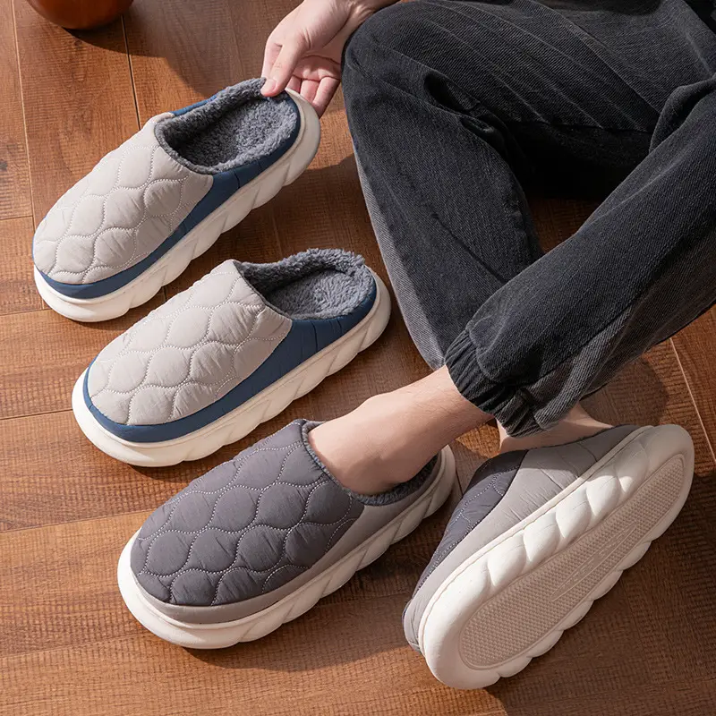Cotton Slippers Men's Winter 2025 New Indoor Home Waterproof Non-slip Thick Bottom plus size Down Cotton Slippers Men's Outer Wear