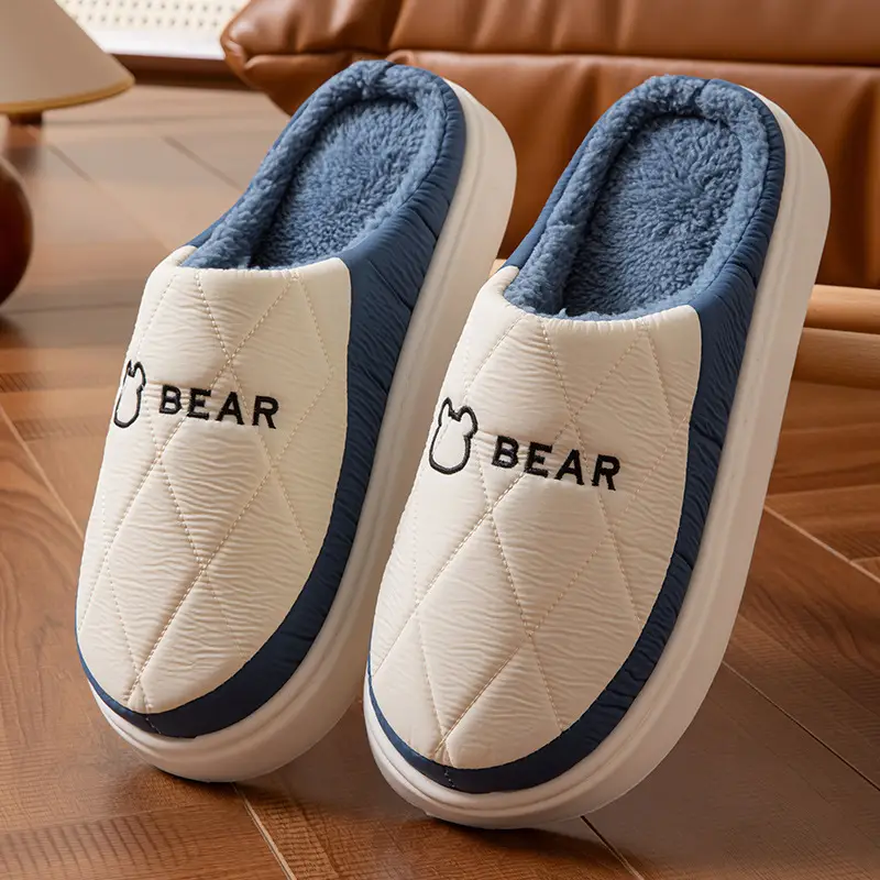 Cotton Slippers Men's Winter 2025 New Indoor Home Waterproof Non-slip Thick Bottom plus size Down Cotton Slippers Men's Outer Wear