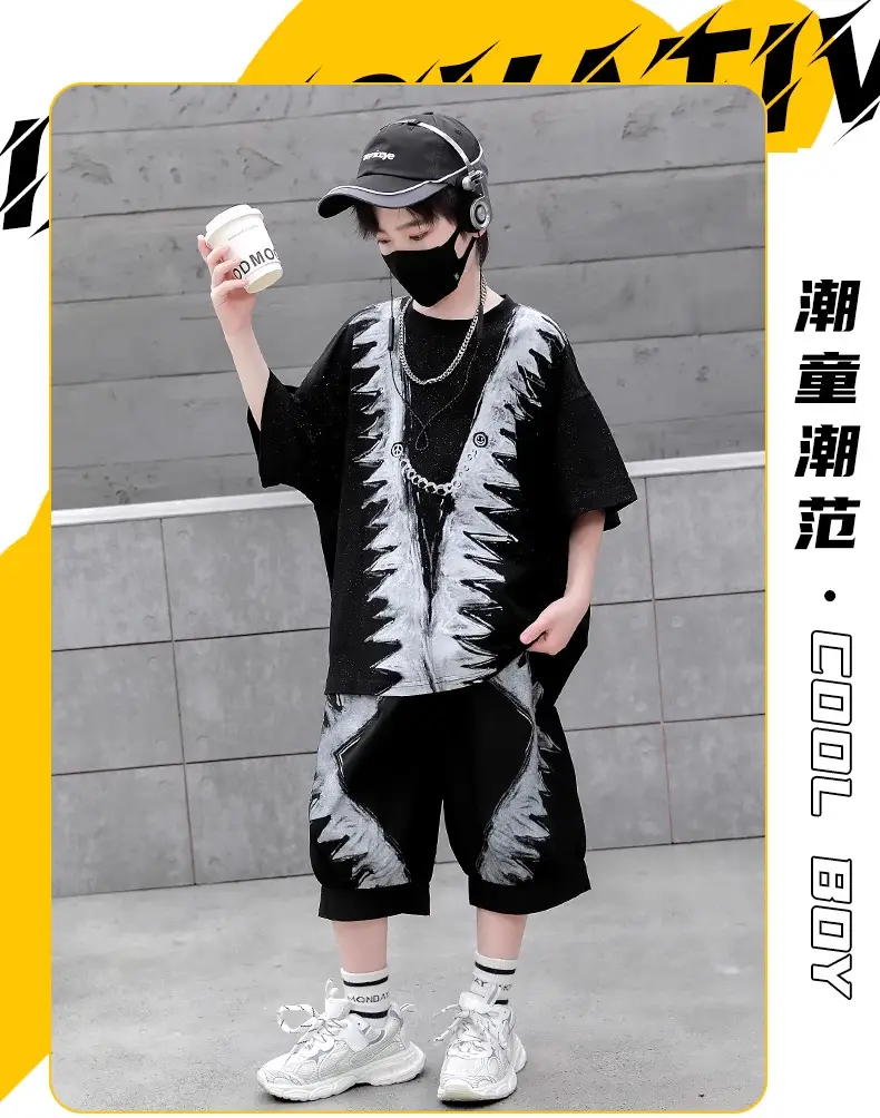 Boys Black Printed 2026 Summer Shorts T-Shirt Set — feature 1