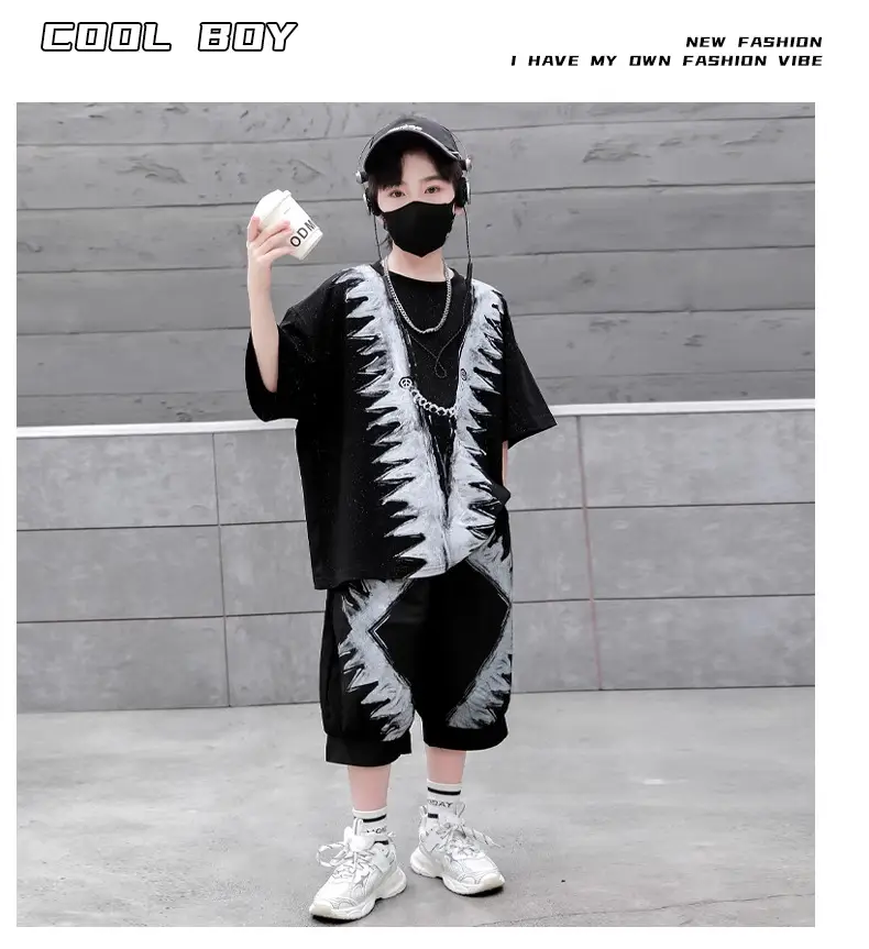 Boys Black Printed 2026 Summer Shorts T-Shirt Set — feature 5