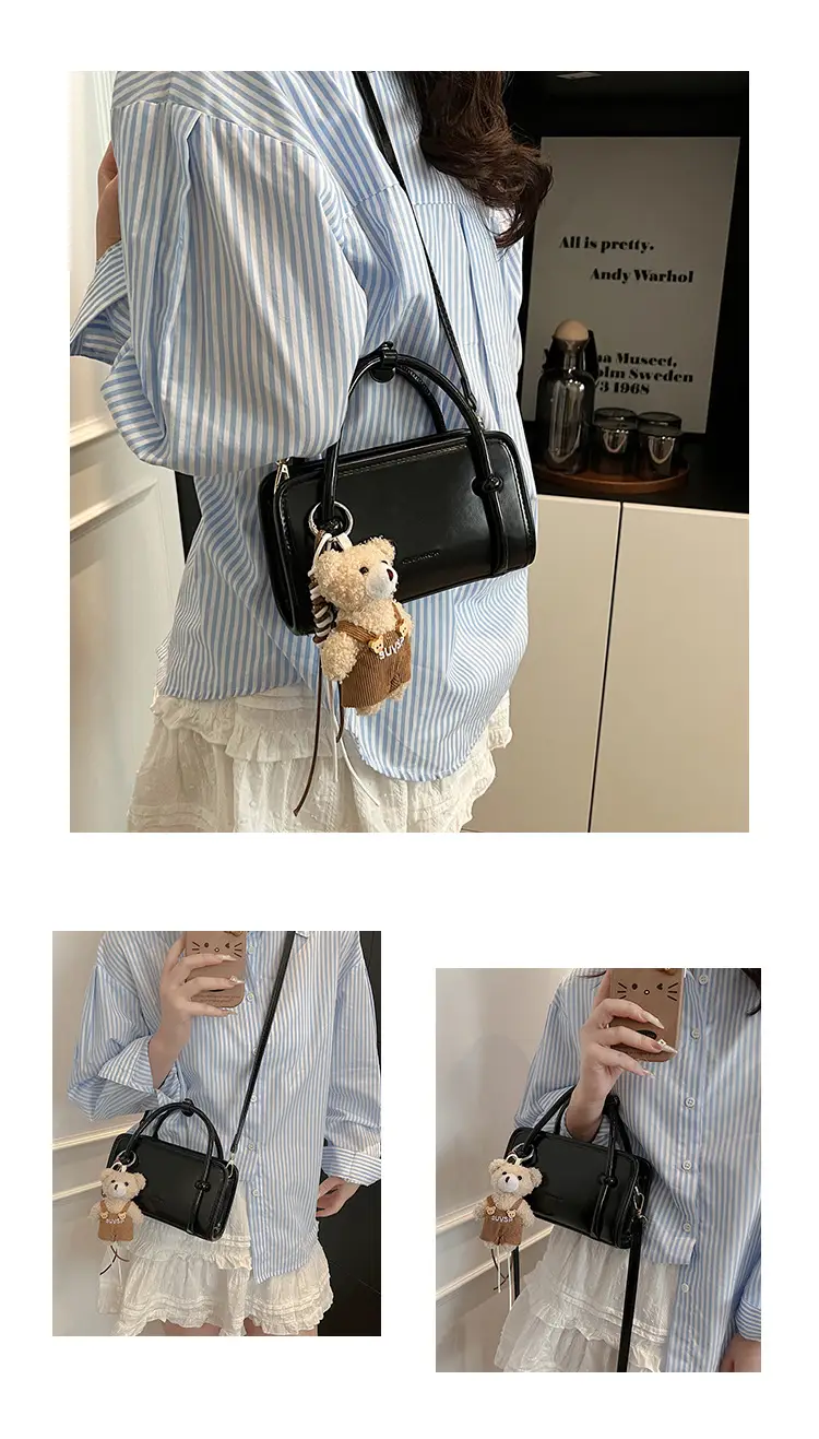 Small Square Korean Style Women's Shoulder Bag Black — feature 14