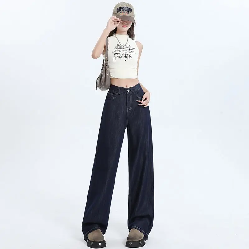 2025 Dark Blue Wide Leg Pants High Waist Slimming Denim