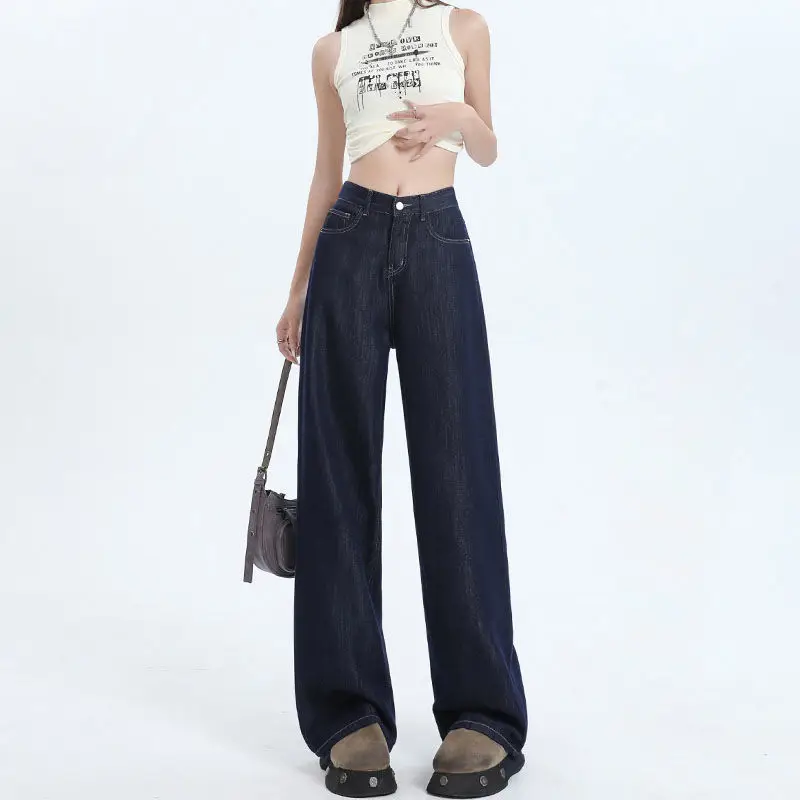 2025 Dark Blue Wide Leg Pants High Waist Slimming Denim