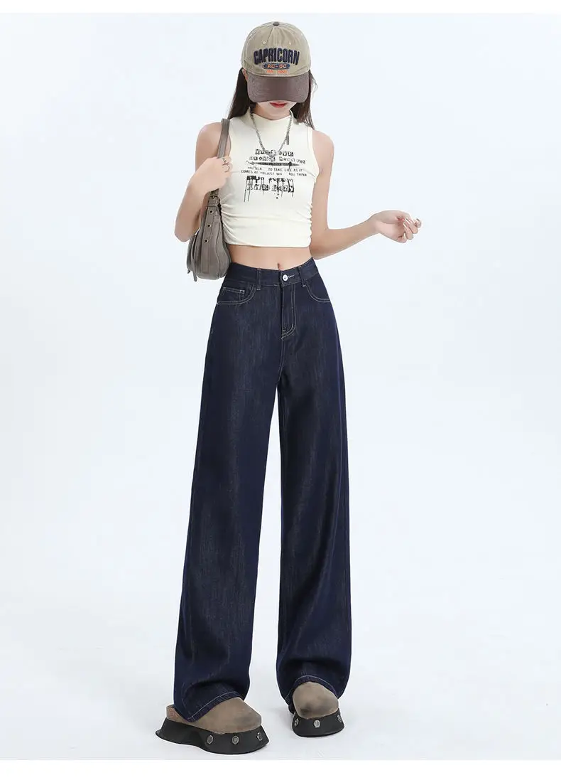 2025 Dark Blue Wide Leg Pants High Waist Slimming Denim — feature 6
