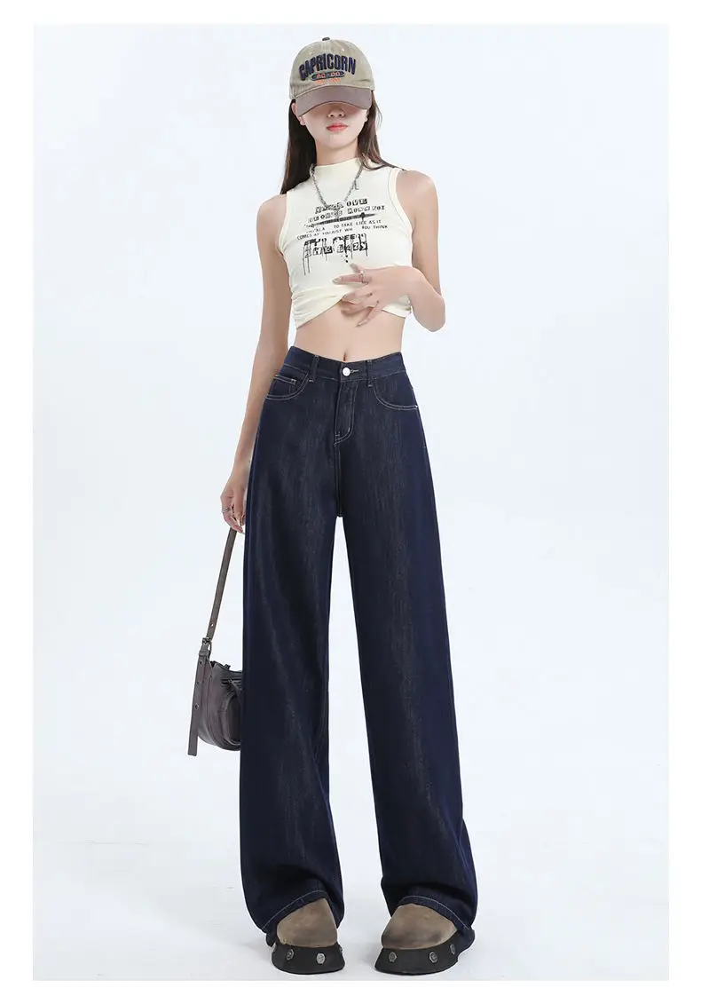 2025 Dark Blue Wide Leg Pants High Waist Slimming Denim — feature 7