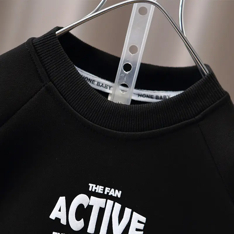 Boys Sweatshirt Set Black Active Print Pants White Sneakers