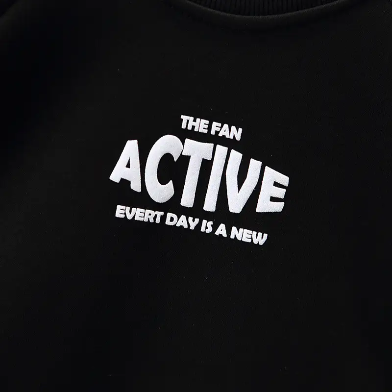 Boys Sweatshirt Set Black Active Print Pants White Sneakers