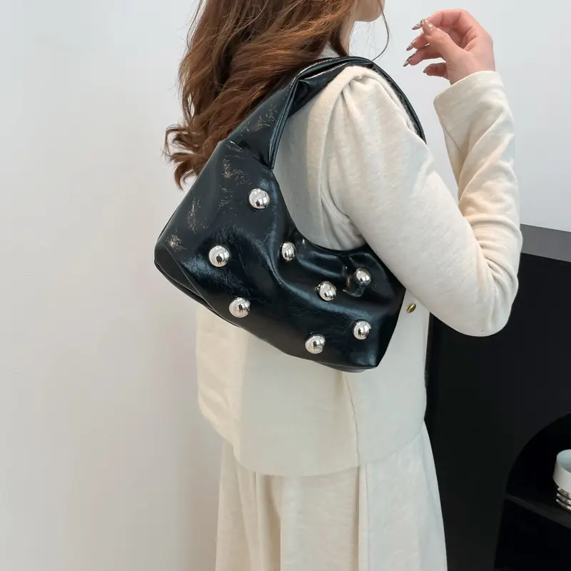 Red Rivet Ball Handbag for Women Fashion Luxury - Image 7