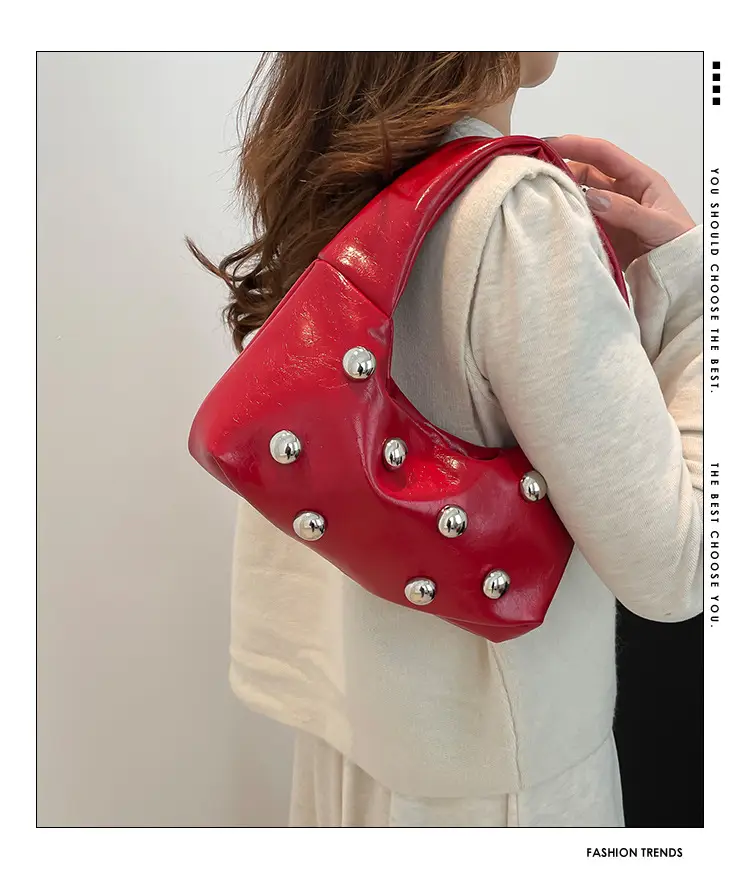 Red Rivet Ball Handbag for Women Fashion Luxury — feature 1