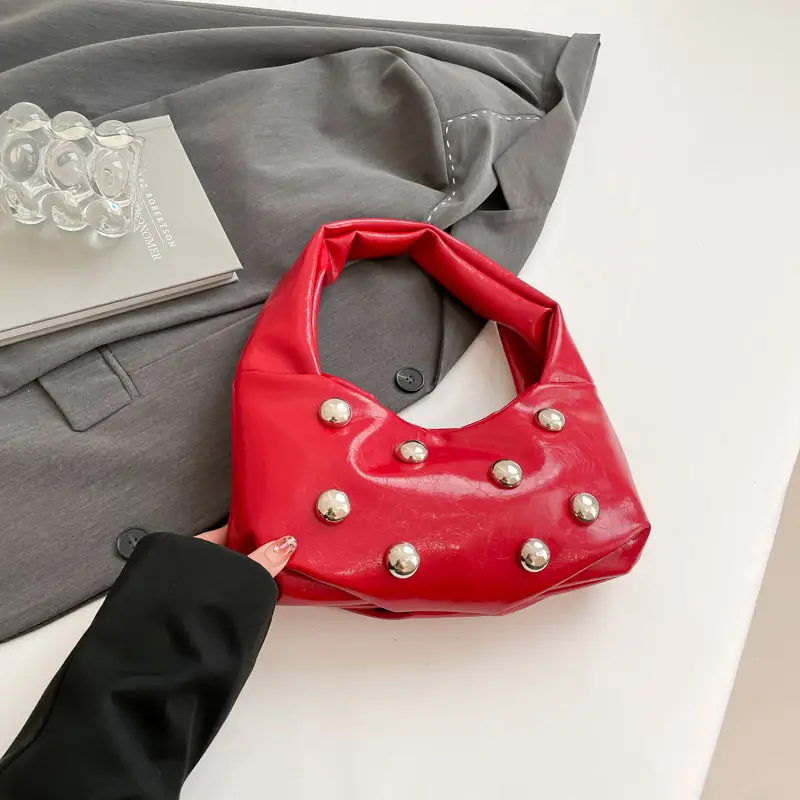 Red Rivet Ball Handbag for Women Fashion Luxury - Image 4