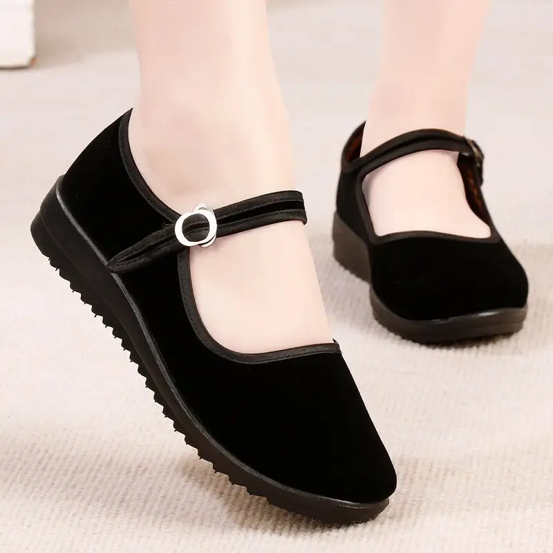 Black Buckle Strap Women's Flat Shoes - Image 3