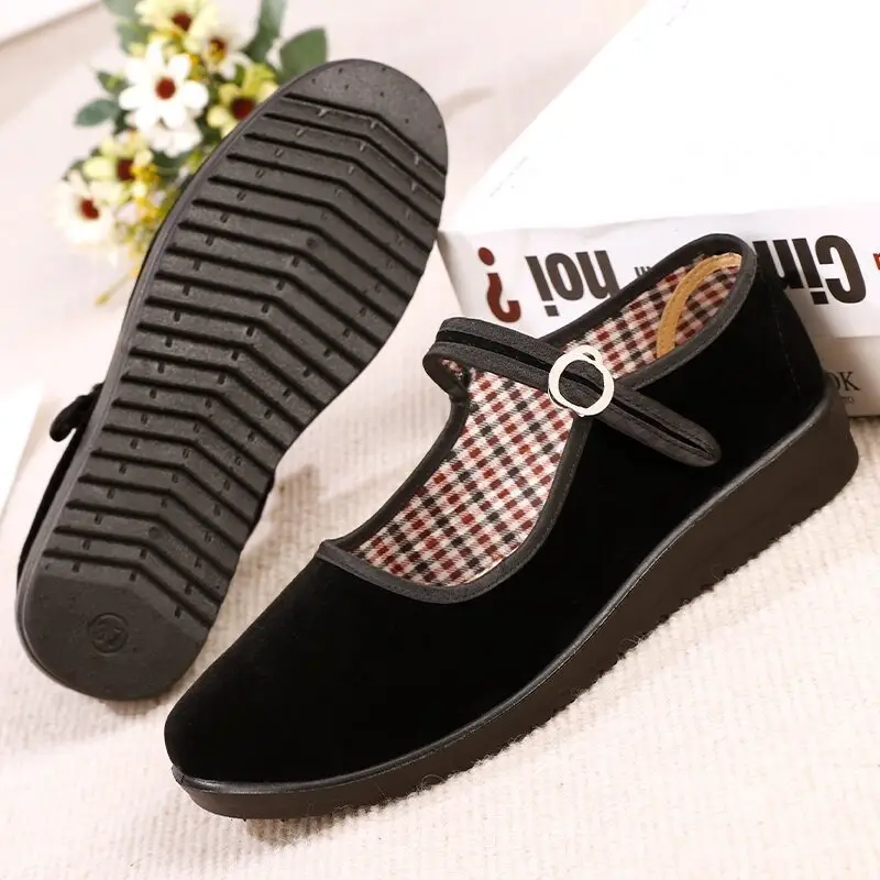 Black Buckle Strap Women's Flat Shoes - Image 4