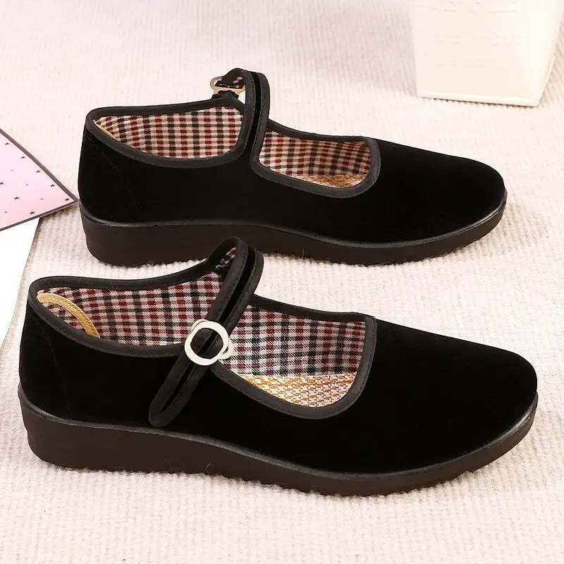 Black Buckle Strap Women's Flat Shoes - Image 6