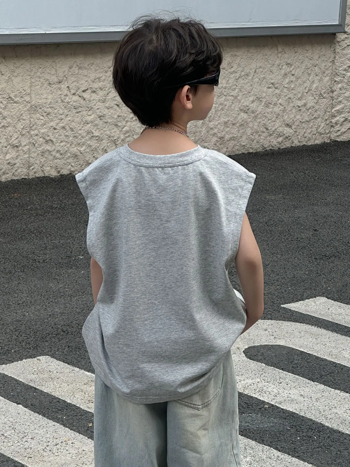 Kids Korean Print T-Shirt Grey 2025 Summer Boys - Image 5