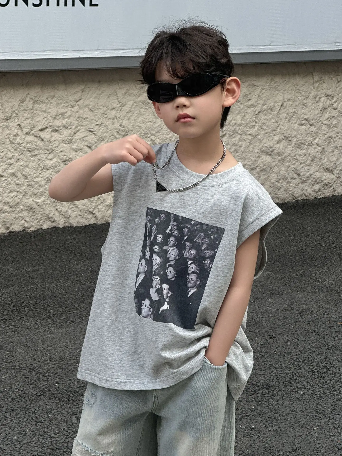 Kids Korean Print T-Shirt Grey 2025 Summer Boys — feature 11