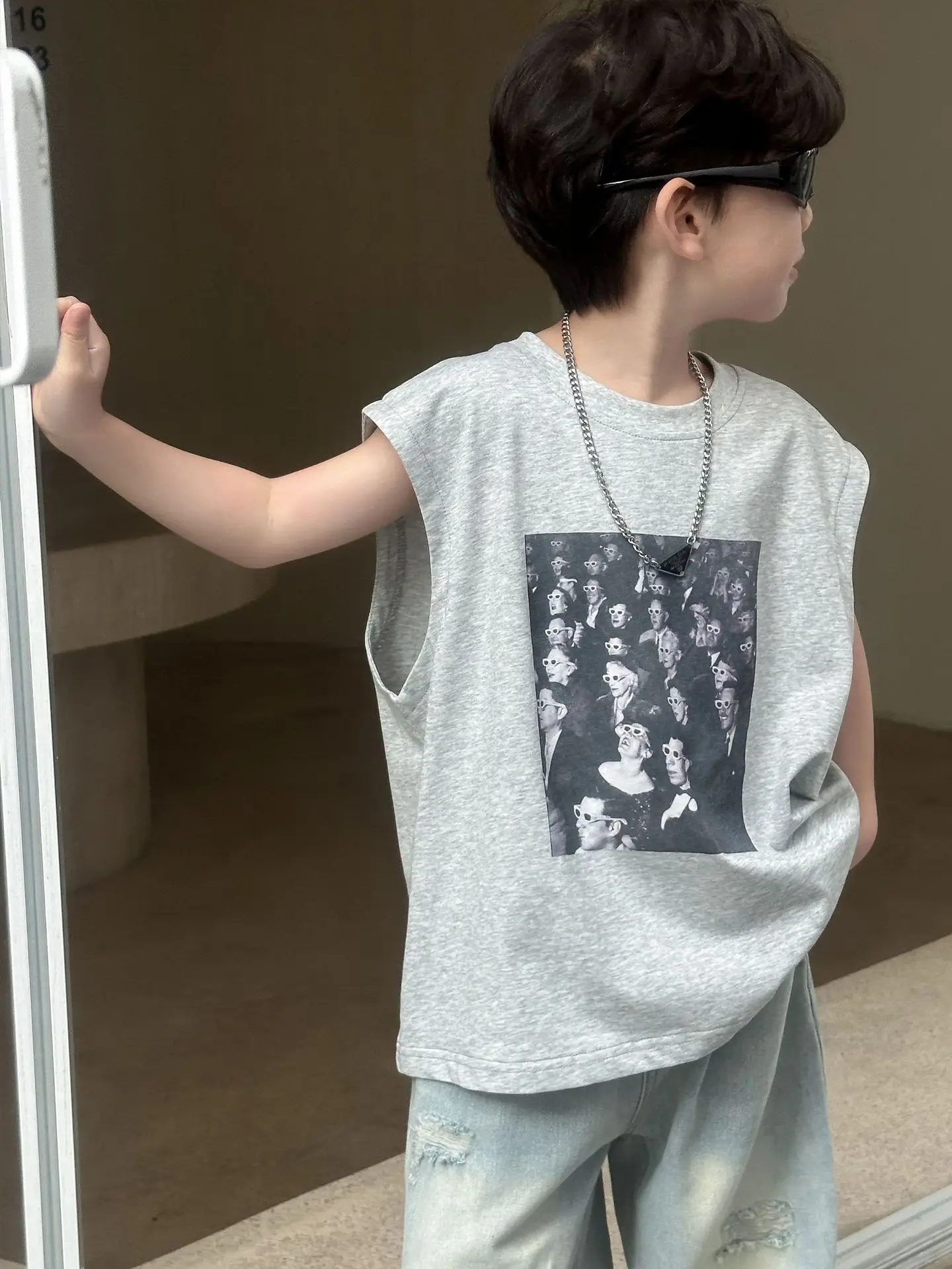 Kids Korean Print T-Shirt Grey 2025 Summer Boys — feature 6
