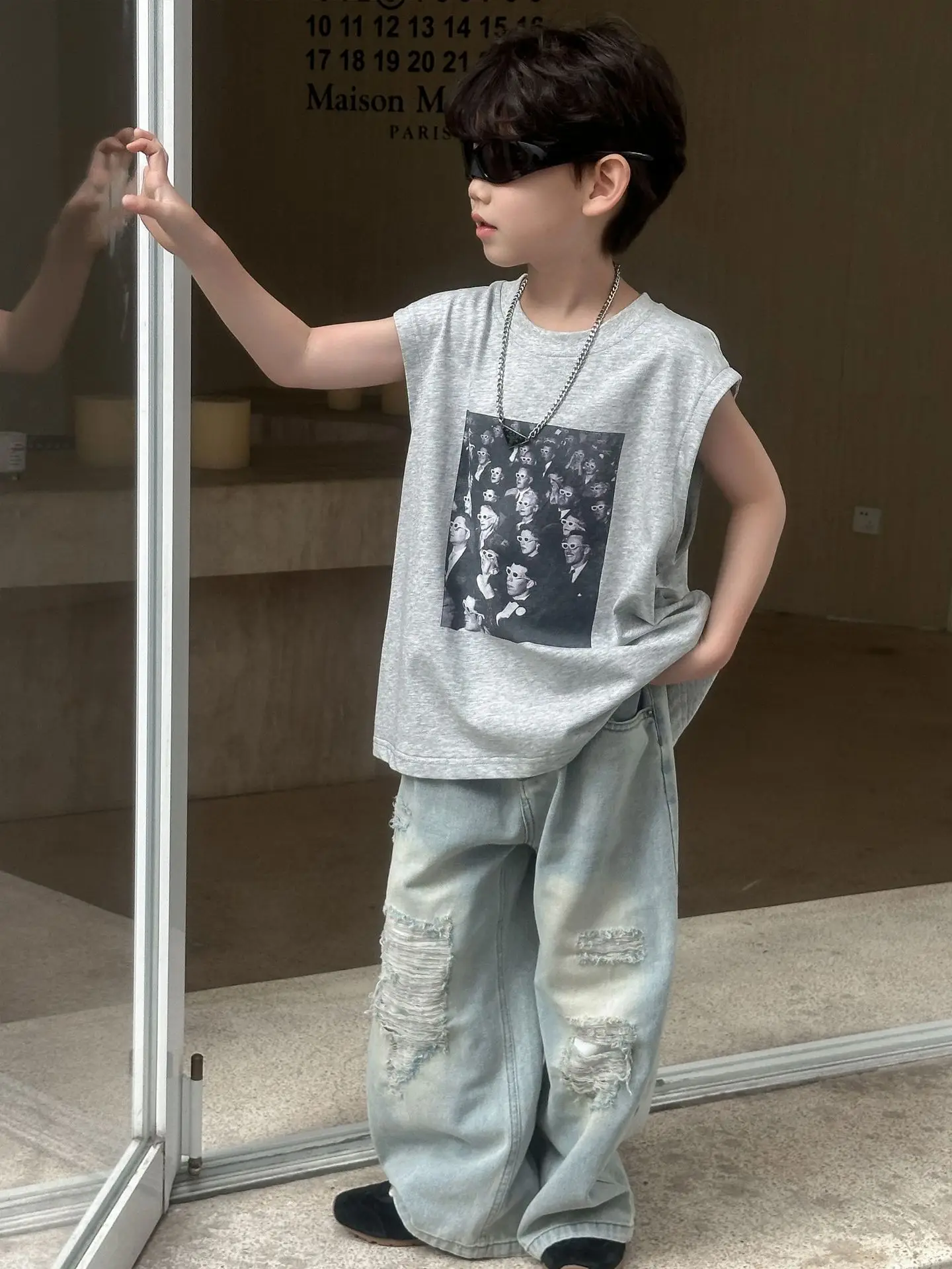 Kids Korean Print T-Shirt Grey 2025 Summer Boys — feature 7
