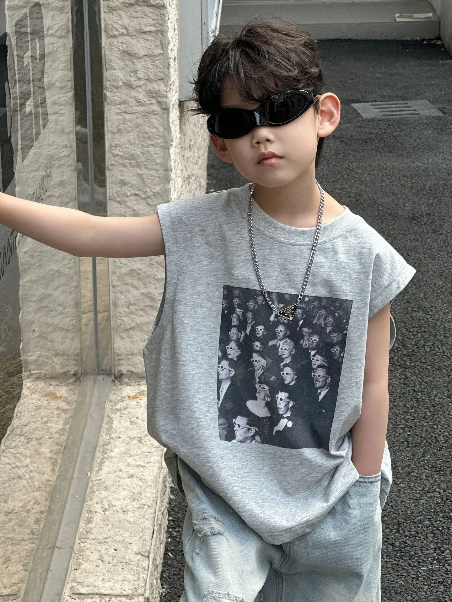 Kids Korean Print T-Shirt Grey 2025 Summer Boys — feature 8