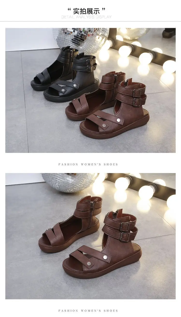 Thick-soled Roman Sandals Women's Flat 2025 Summer New Arrival Casual Retro Wedge Breathable High-top Fish-toe Women's Shoes — feature 11