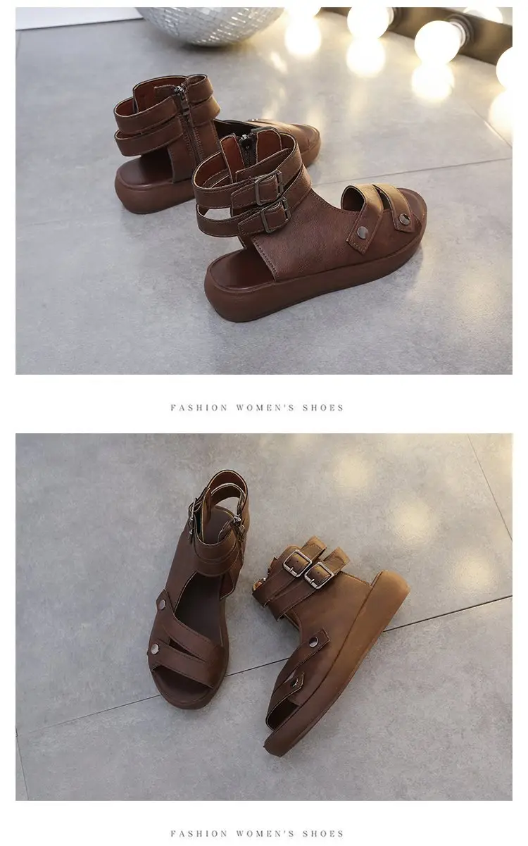 Thick-soled Roman Sandals Women's Flat 2025 Summer New Arrival Casual Retro Wedge Breathable High-top Fish-toe Women's Shoes — feature 12