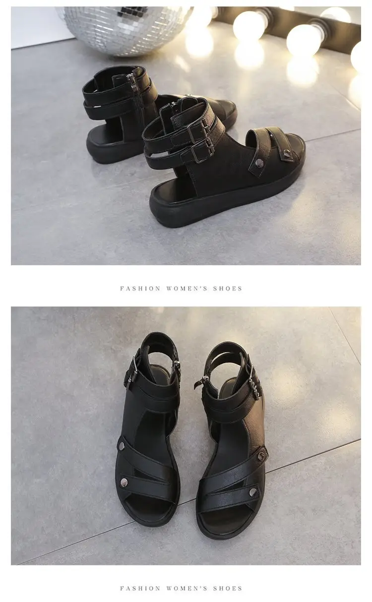 Thick-soled Roman Sandals Women's Flat 2025 Summer New Arrival Casual Retro Wedge Breathable High-top Fish-toe Women's Shoes — feature 14
