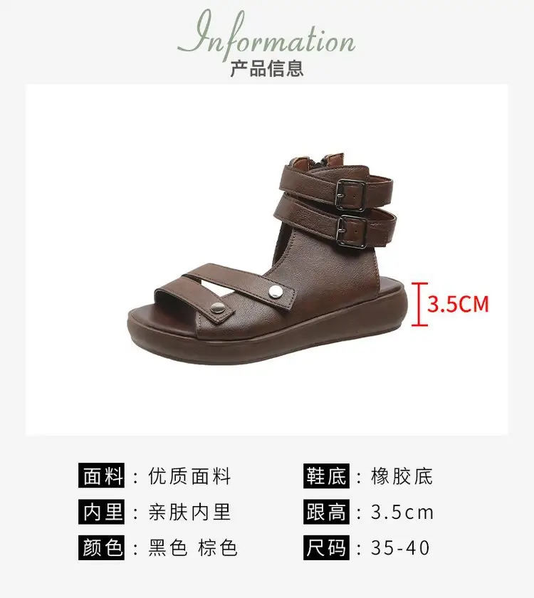 Thick-soled Roman Sandals Women's Flat 2025 Summer New Arrival Casual Retro Wedge Breathable High-top Fish-toe Women's Shoes — feature 2
