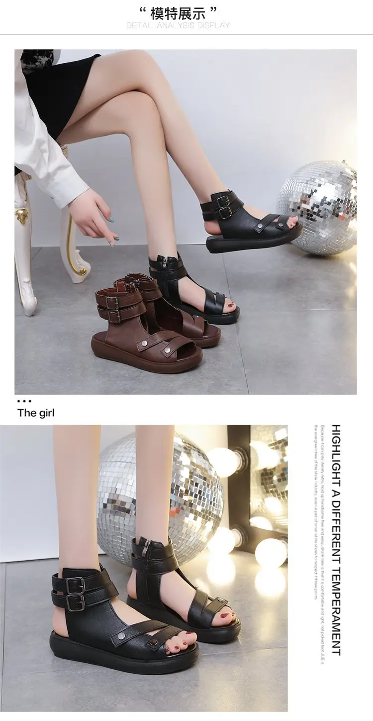 Thick-soled Roman Sandals Women's Flat 2025 Summer New Arrival Casual Retro Wedge Breathable High-top Fish-toe Women's Shoes — feature 5
