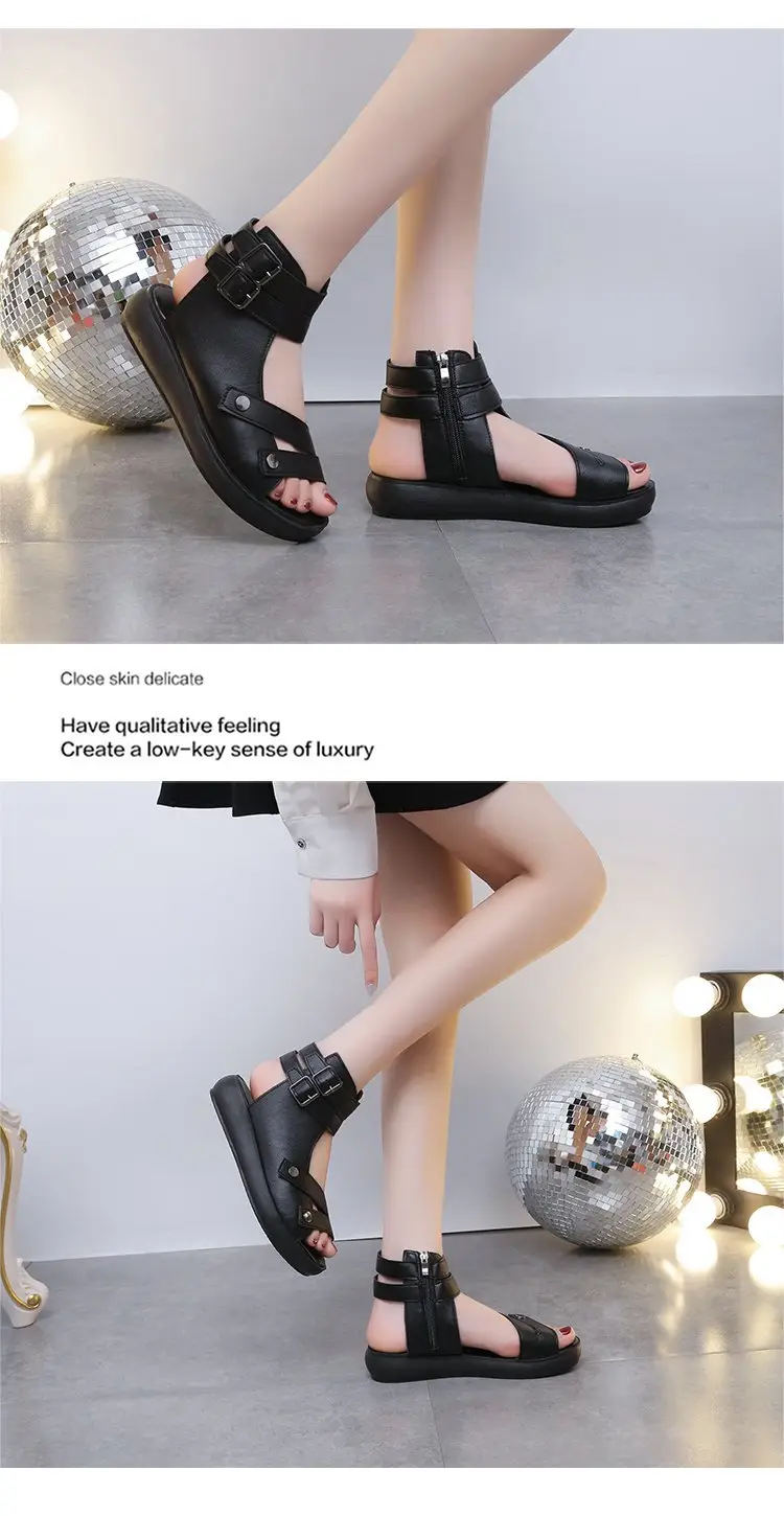 Thick-soled Roman Sandals Women's Flat 2025 Summer New Arrival Casual Retro Wedge Breathable High-top Fish-toe Women's Shoes — feature 7