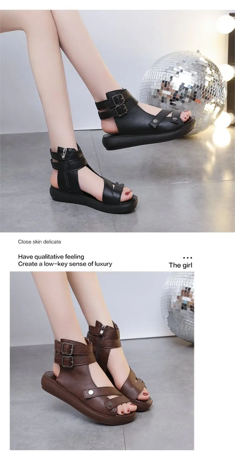 Thick-soled Roman Sandals Women's Flat 2025 Summer New Arrival Casual Retro Wedge Breathable High-top Fish-toe Women's Shoes — feature 8