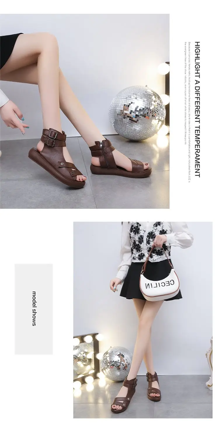 Thick-soled Roman Sandals Women's Flat 2025 Summer New Arrival Casual Retro Wedge Breathable High-top Fish-toe Women's Shoes — feature 9