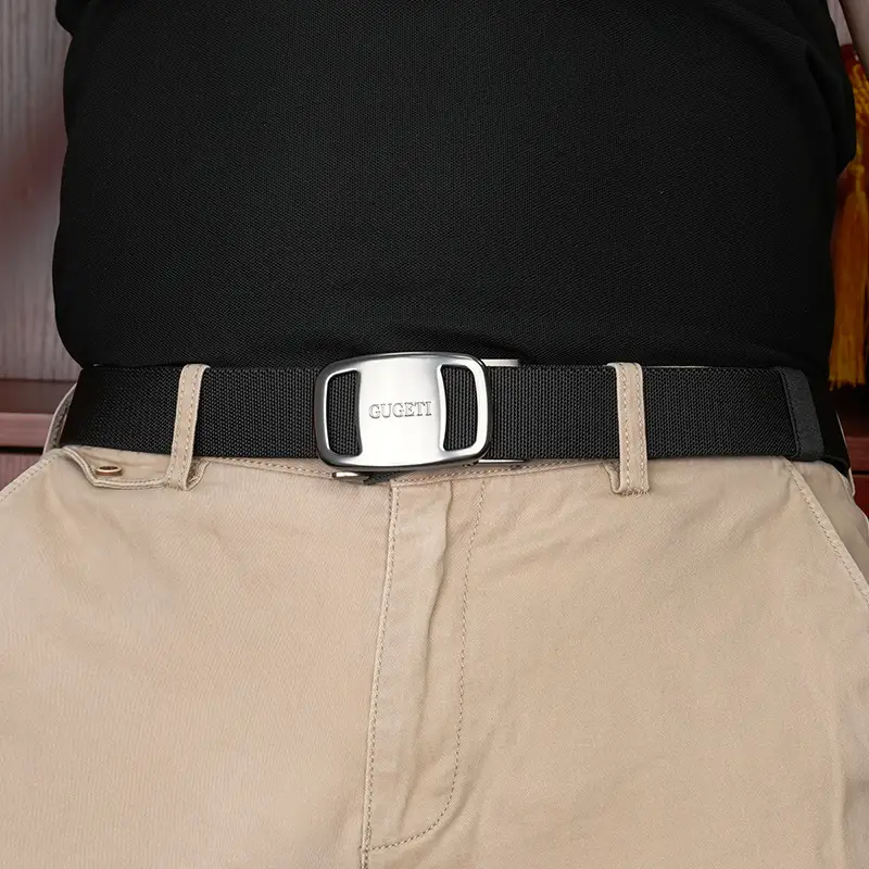 Men's Black Holeless Elastic Belt with Adjustable Buckle - Image 9