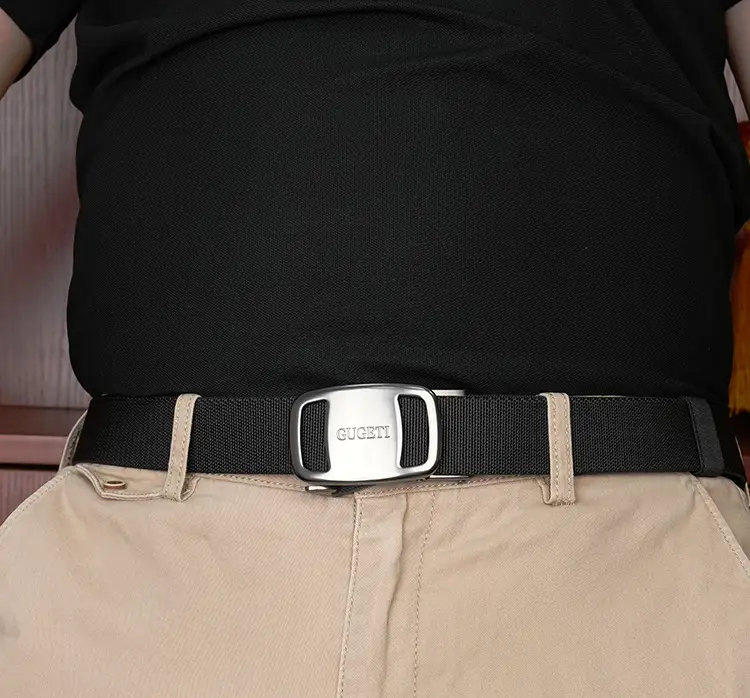 Men's Black Holeless Elastic Belt with Adjustable Buckle — feature 6