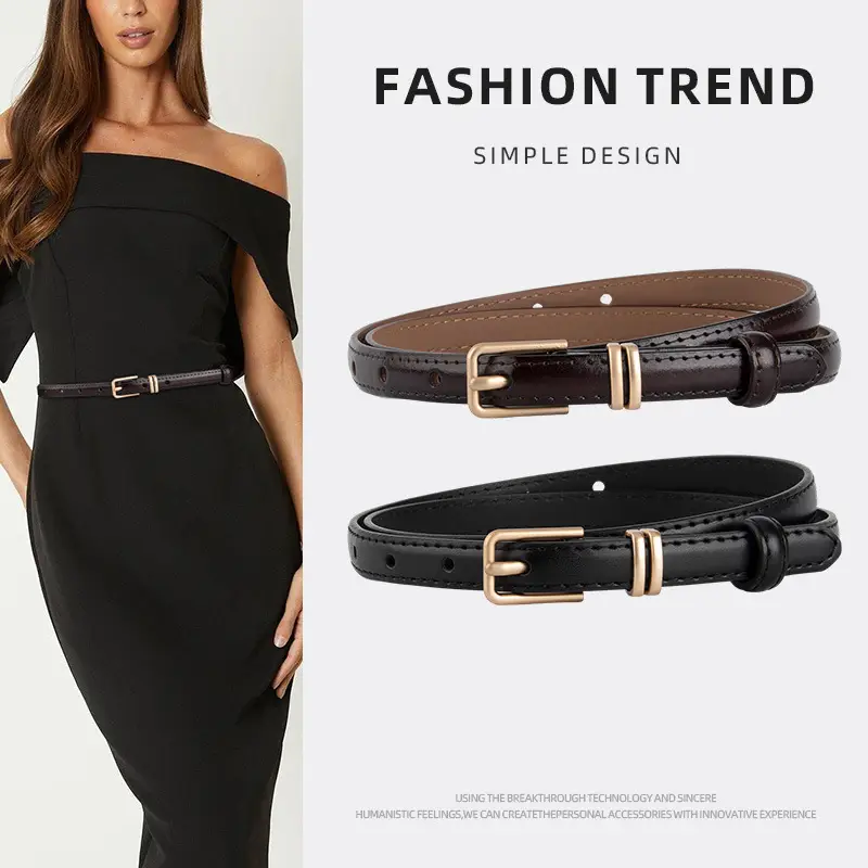 Golden Parallel Bars Genuine Leather Belt for Women - Image 15