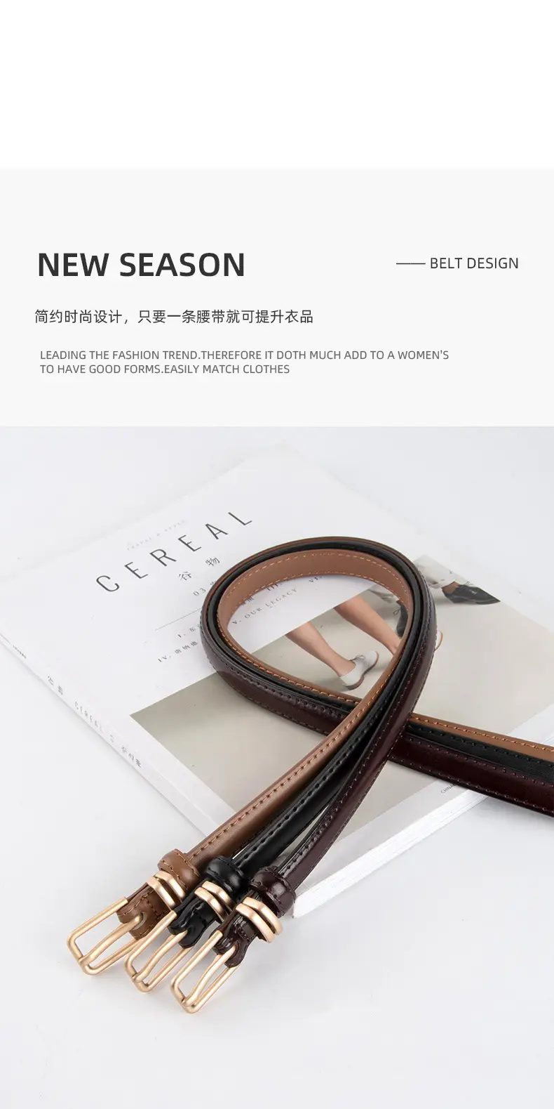 Golden Parallel Bars Genuine Leather Belt for Women — feature 4