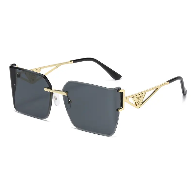 Women's Hollow Frame Sunglasses Blue Cut Edge Curved Shade - Image 9