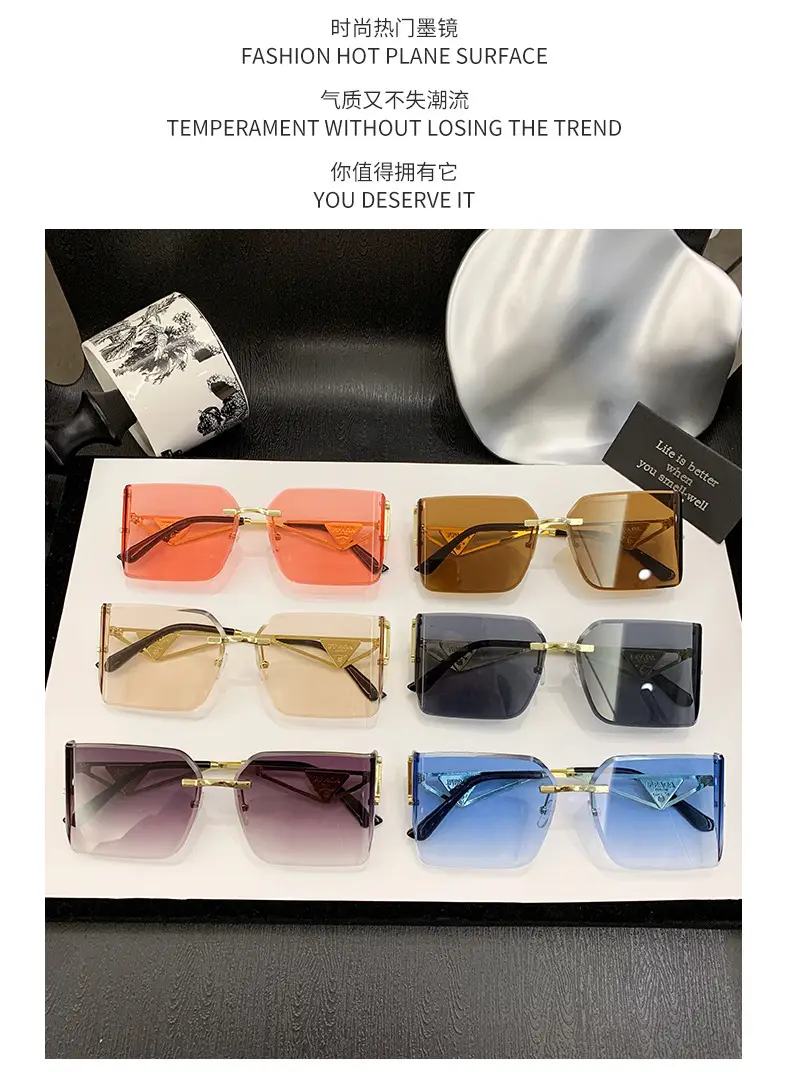 Women's Hollow Frame Sunglasses Blue Cut Edge Curved Shade โ feature 12
