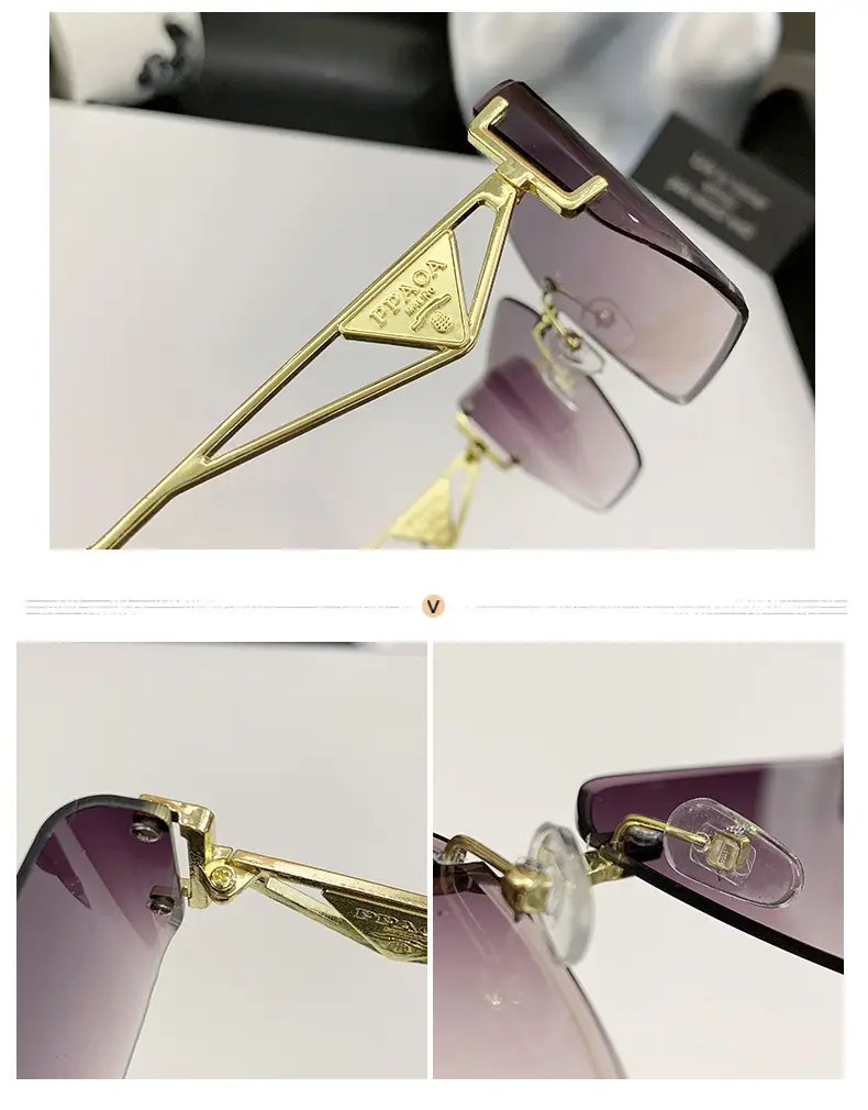Women's Hollow Frame Sunglasses Blue Cut Edge Curved Shade โ feature 14