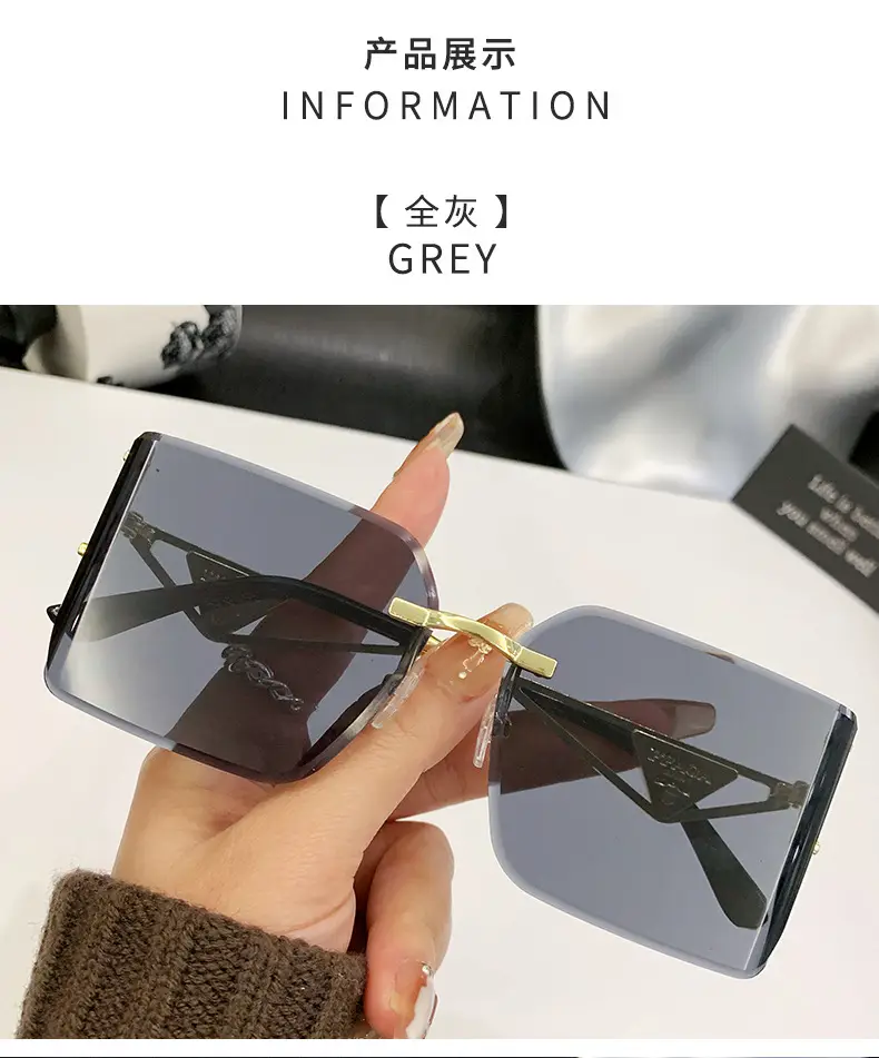 Women's Hollow Frame Sunglasses Blue Cut Edge Curved Shade โ feature 17