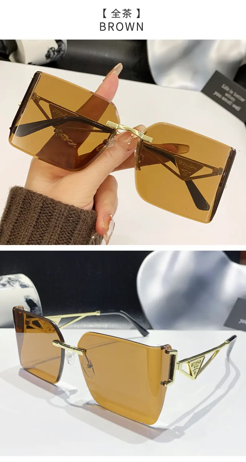 Women's Hollow Frame Sunglasses Blue Cut Edge Curved Shade โ feature 22