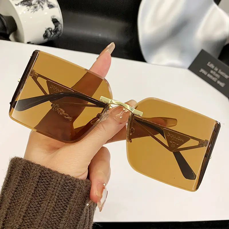 Women's Hollow Frame Sunglasses Blue Cut Edge Curved Shade - Image 5