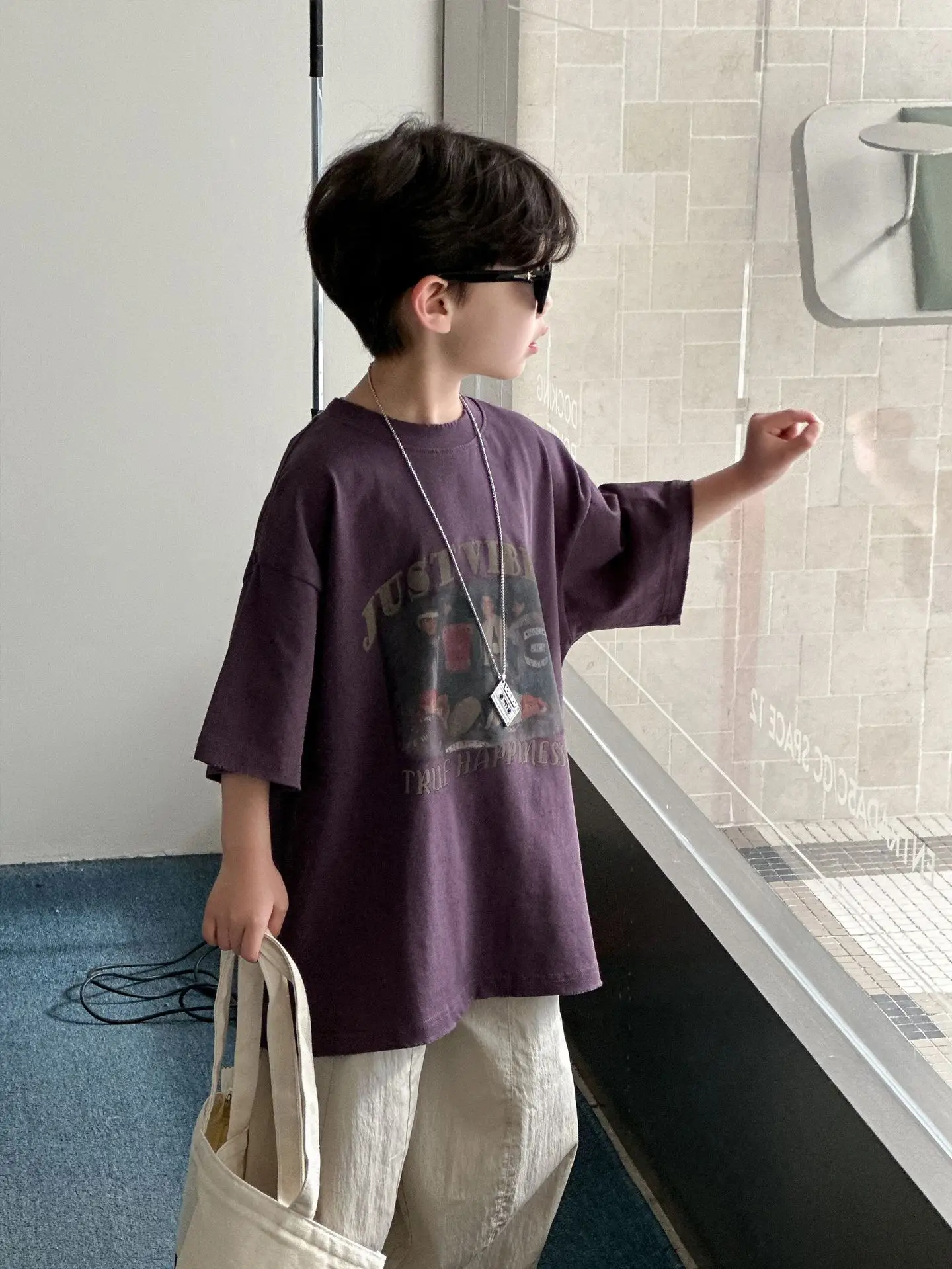 Boys Cotton T-Shirt Purple 2025 Summer New Kids Korean Style — feature 10