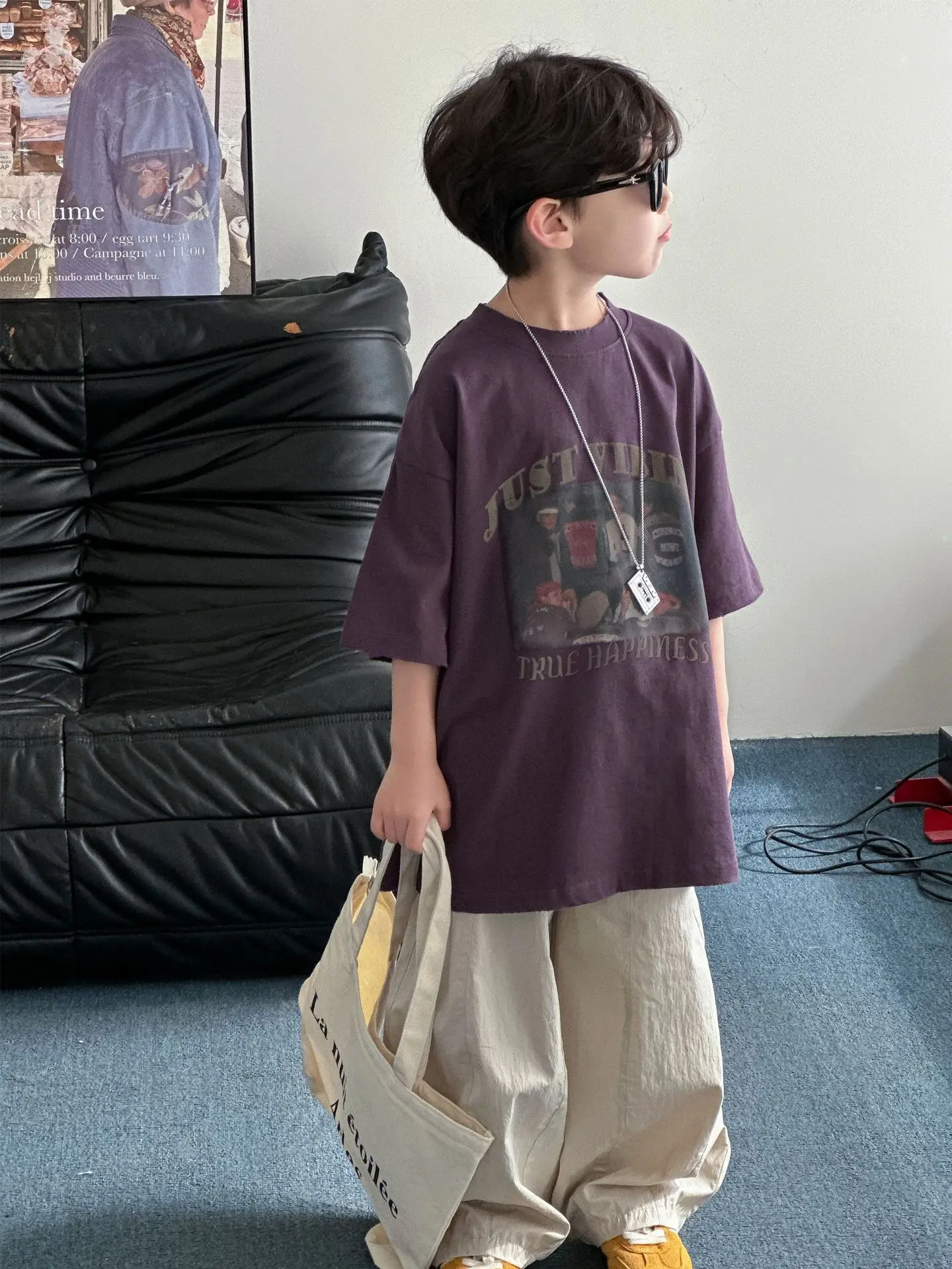 Boys Cotton T-Shirt Purple 2025 Summer New Kids Korean Style — feature 11
