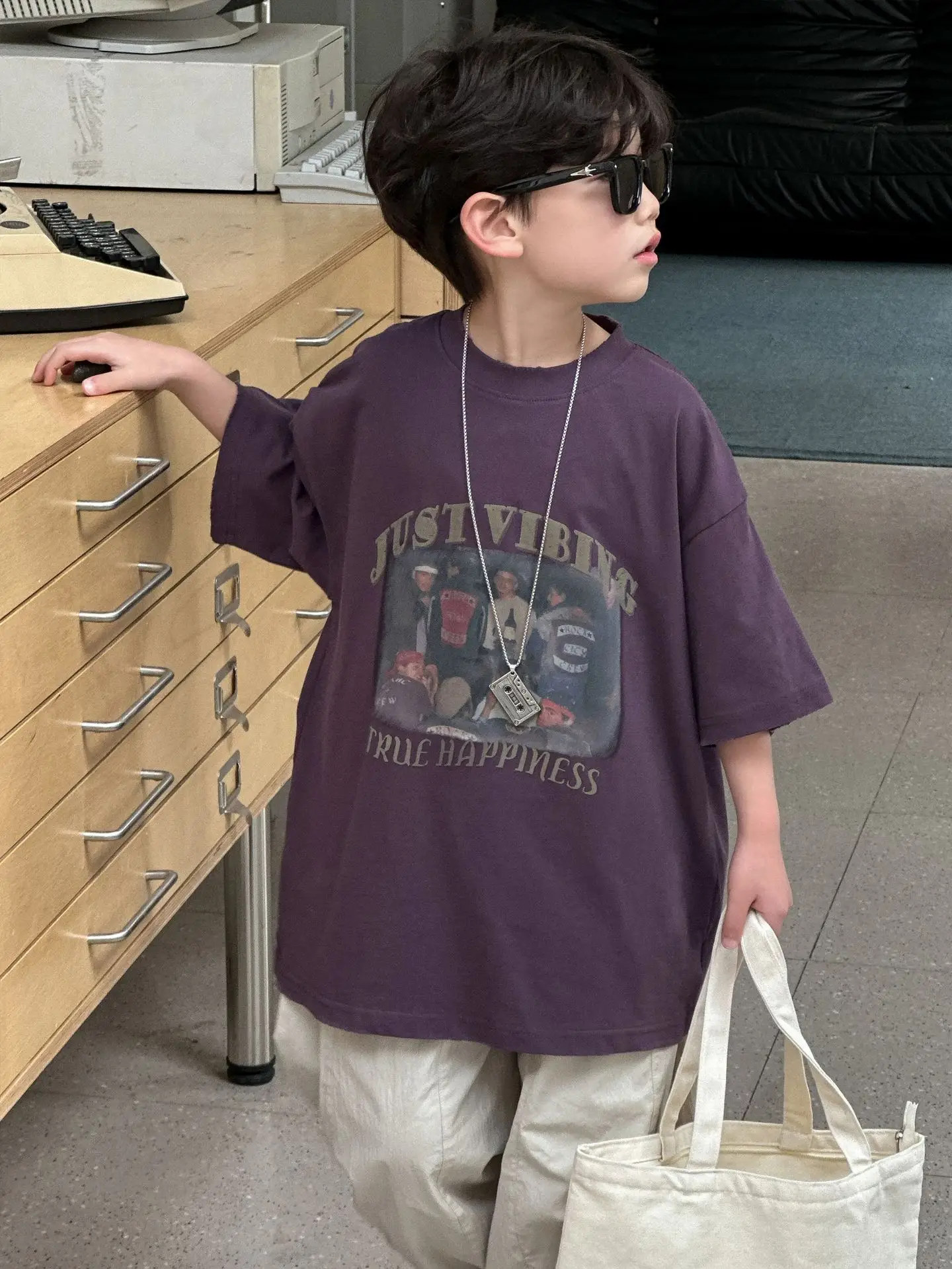 Boys Cotton T-Shirt Purple 2025 Summer New Kids Korean Style — feature 3