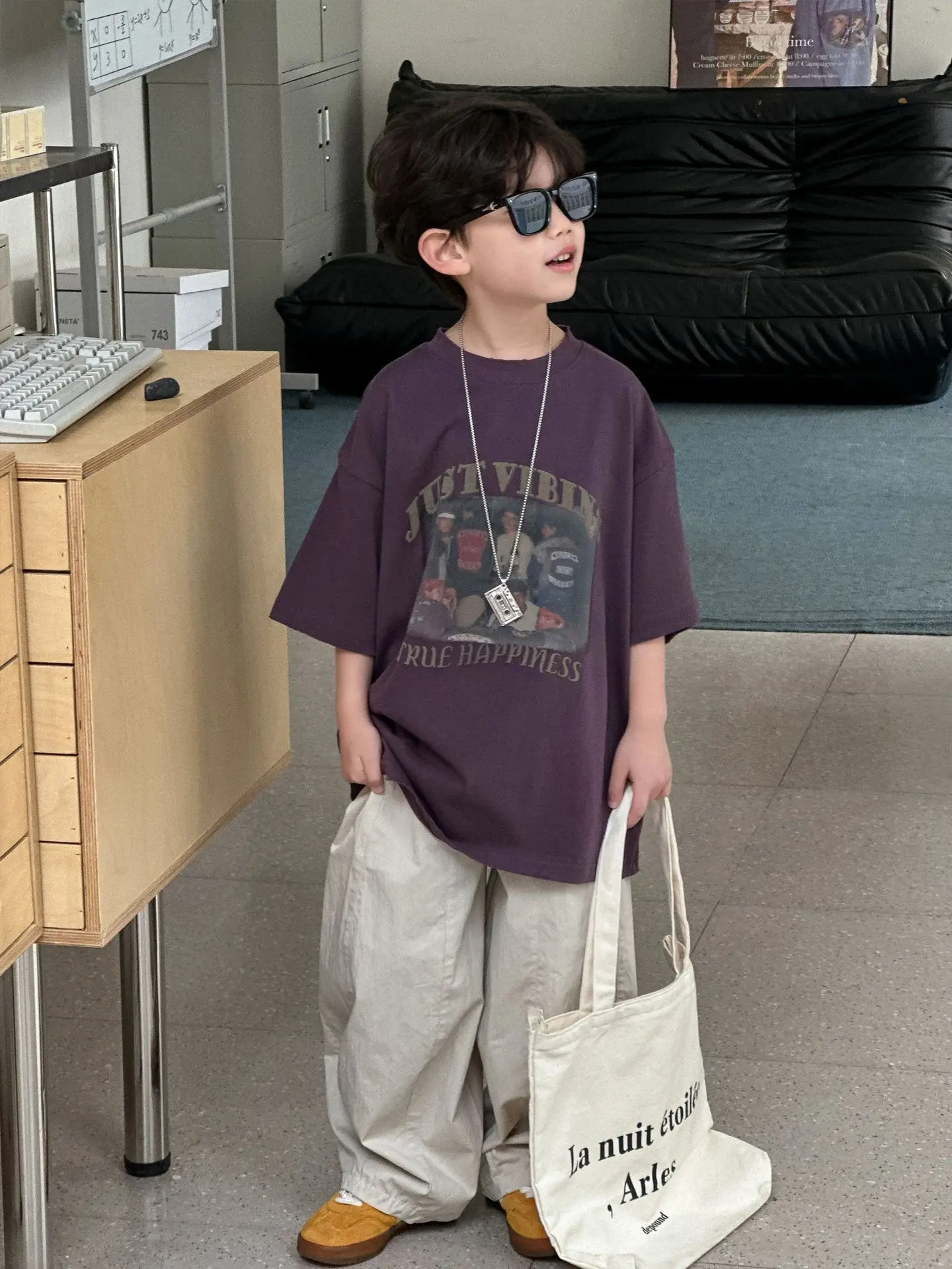 Boys Cotton T-Shirt Purple 2025 Summer New Kids Korean Style — feature 6