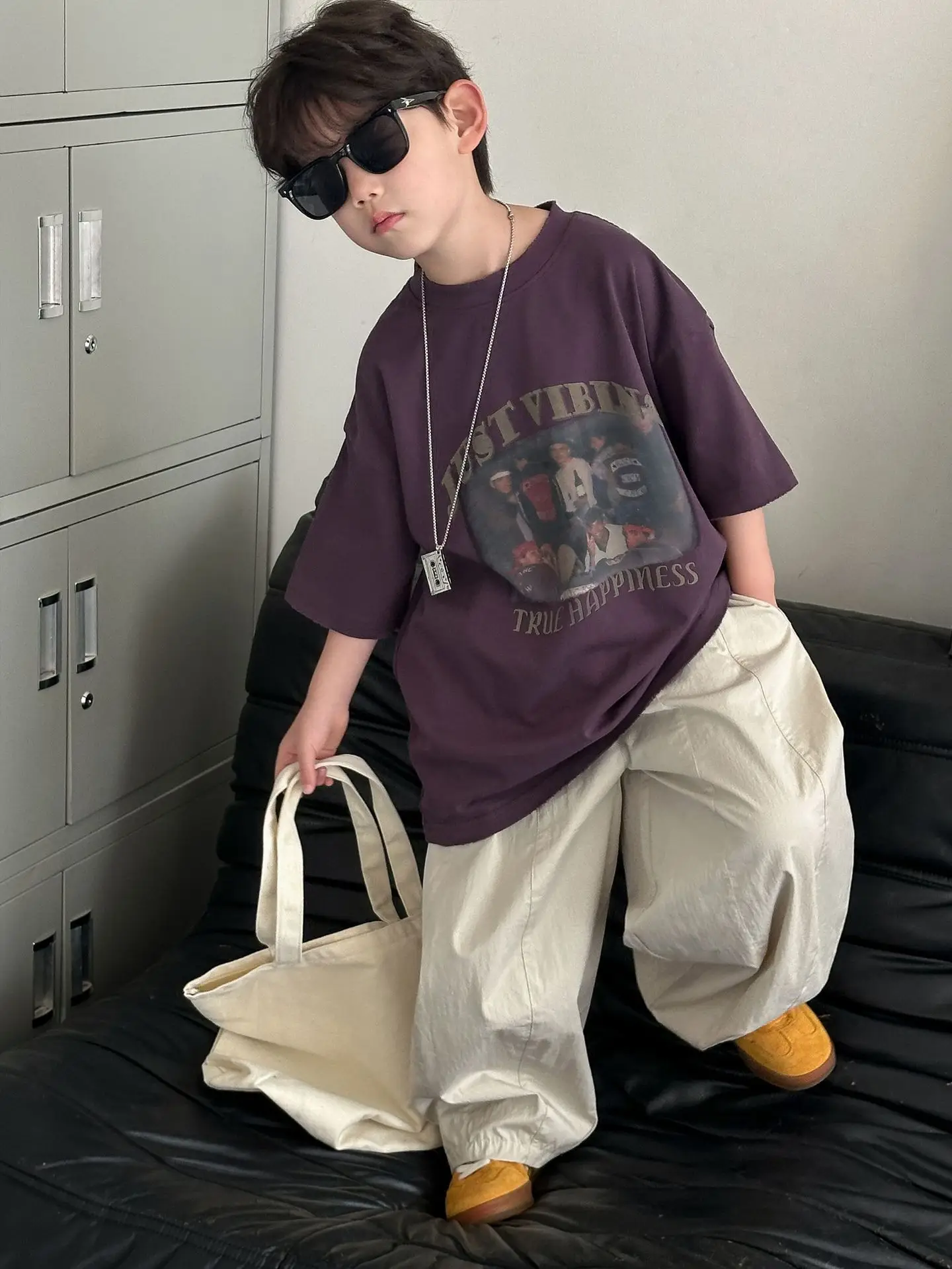 Boys Cotton T-Shirt Purple 2025 Summer New Kids Korean Style — feature 8
