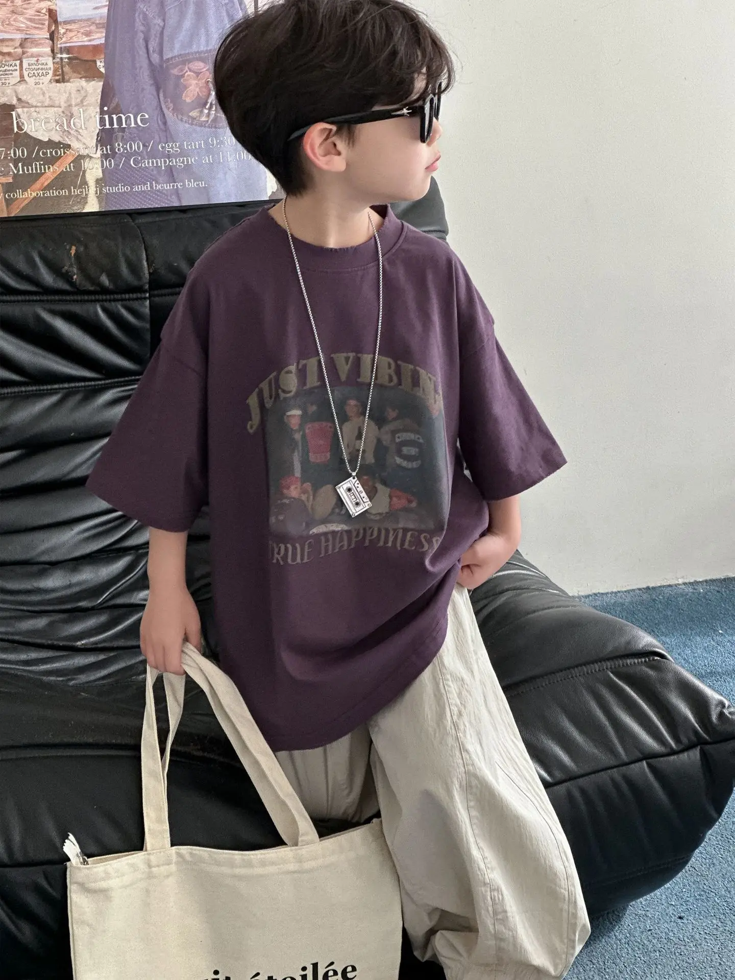 Boys Cotton T-Shirt Purple 2025 Summer New Kids Korean Style — feature 9