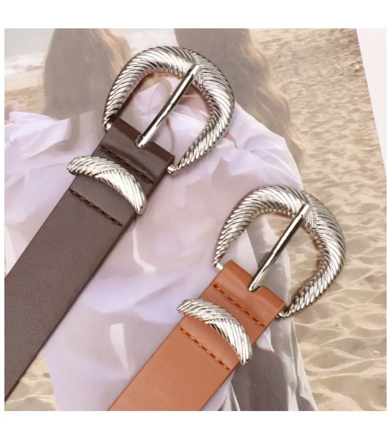 Women's Brown Sunflower Rivet Belt with High-end Thread — feature 30