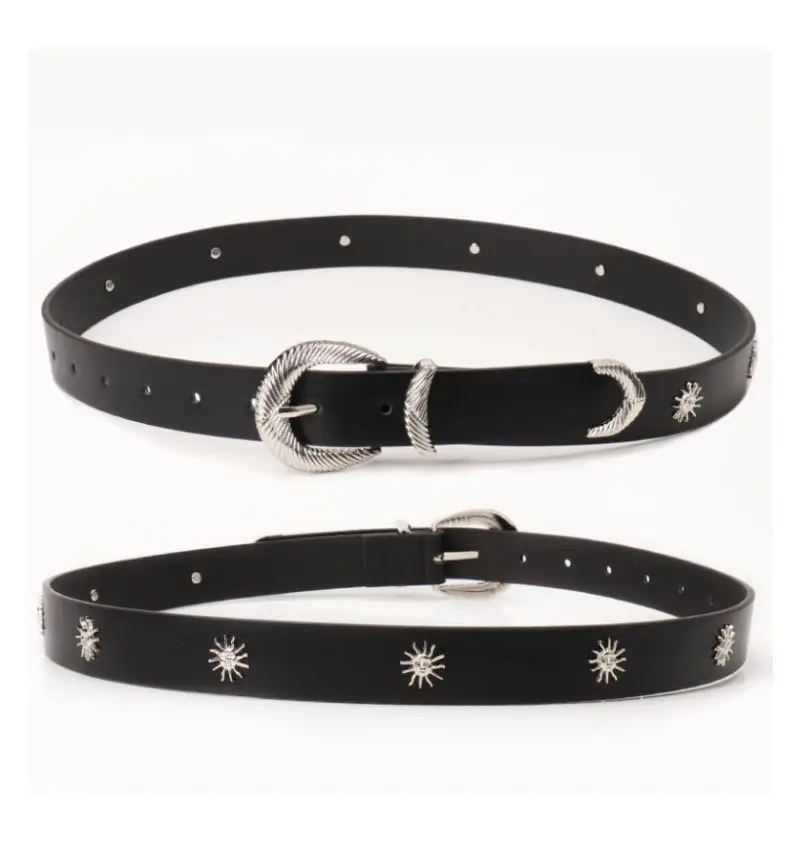Women's Brown Sunflower Rivet Belt with High-end Thread — feature 32