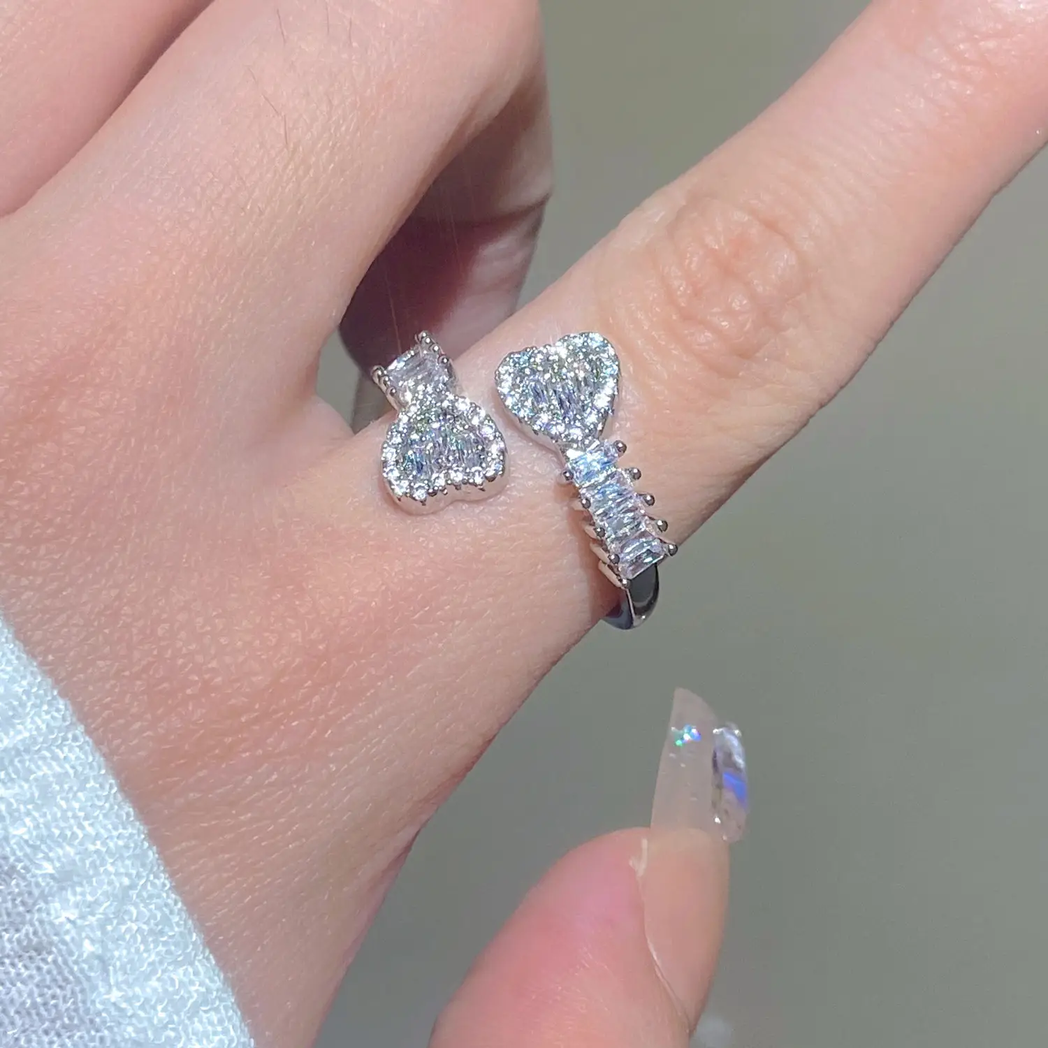 Bow Design Open Finger Ring for Women Silver - Image 155